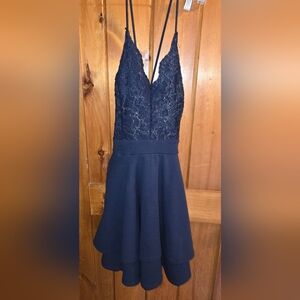 Chico's Blue Fit and Flare Mini Dress Spaghetti Strap